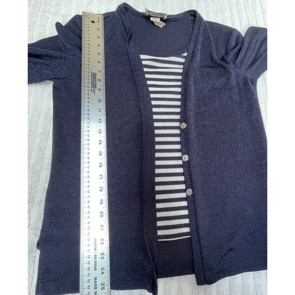 S.L. Petites Womens 10P Striped Knit Sweater Cardigan Blue Casual Lightweight - Picture 6 of 8